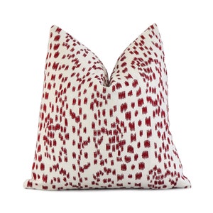 SALE Brunschwig Fils Les Touches Embroidered Poppy Red Designer 12x22&quot; Throw Pillow Cover with Zipper, Square for Sofa, Leopard Animal Print