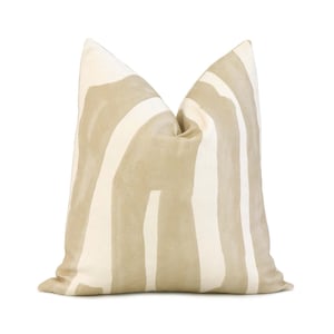 Kelly Wearstler Intargia Buff Striped Cream Neutral Throw Pillow Cover with Zipper, Rectangle Lumbar Euro Sham Cushion Case, Designer Fabric