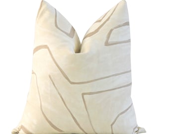 Kelly Wearstler Graffito Parchment Pillow Cover with Zipper, Modern Home Decor, Cream and Tan Cushion Sham, Designer Ivory Cushion Decor