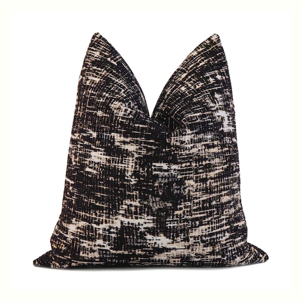 Kelly Wearstler Whisk Shadow Black Throw Pillow Cover with Zipper, Rectangle Lumbar Euro Sham Textured Cushion Case, Designer Fabric