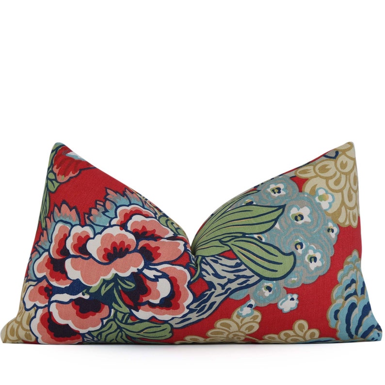 Thibaut Honshu Coral and Green Throw Pillow Cover With Zipper Etsy