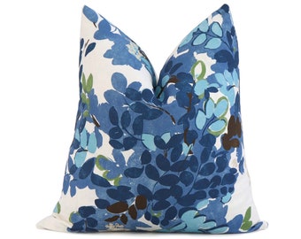 SAMPLE SALE Thibaut Central Park Floral Blue & Green Throw Pillow Cover with Zipper, Accent Toss, Designer Cushion Case, Bedding Home Decor