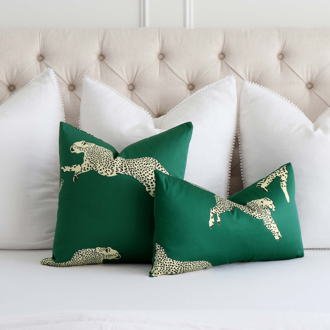 Scalamandre Leaping Cheetah Forest Green Designer Zippered Cushion Sham