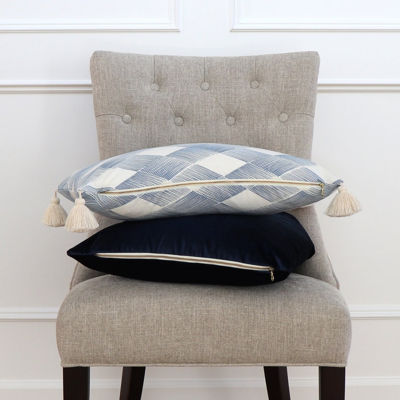 Trellis Tassel Blue Cushion Cover with Cream Tassels Blue Etsy