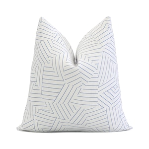 SAMPLE SALE Schumacher Deconstructed Stripe Cobalt Blue Throw Pillow Cover with Zipper, Linen Euro Sham Cushion Case, Designer Pillows