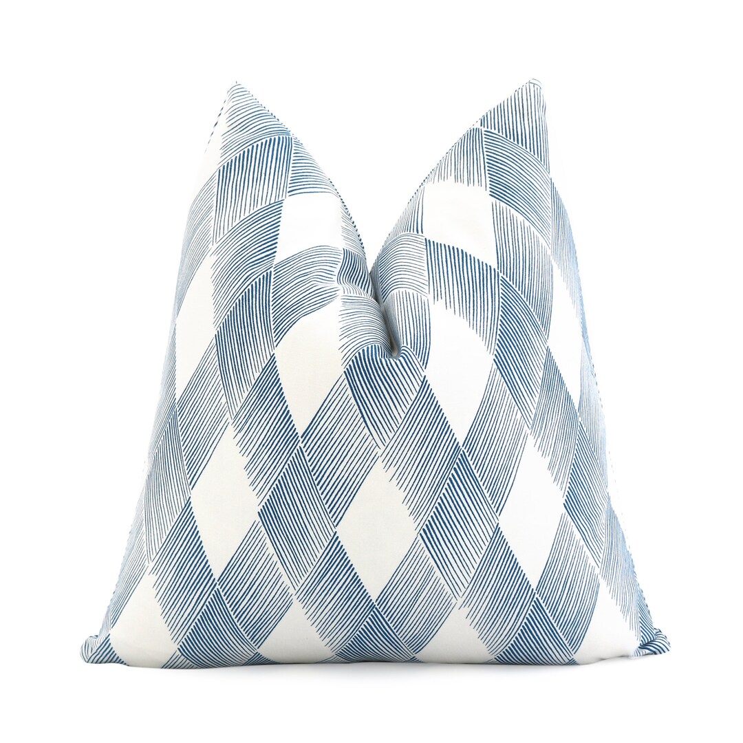 Blue and White Geometric Cushion Cover With Zipper Blue Etsy