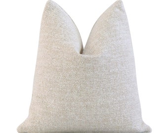 Cream Boucle Decorative Throw Pillow with Gold Zipper, Textured Designer Cushion Sham, Square, Lumbar, Custom Sizes, Thibaut Sasso Parchment