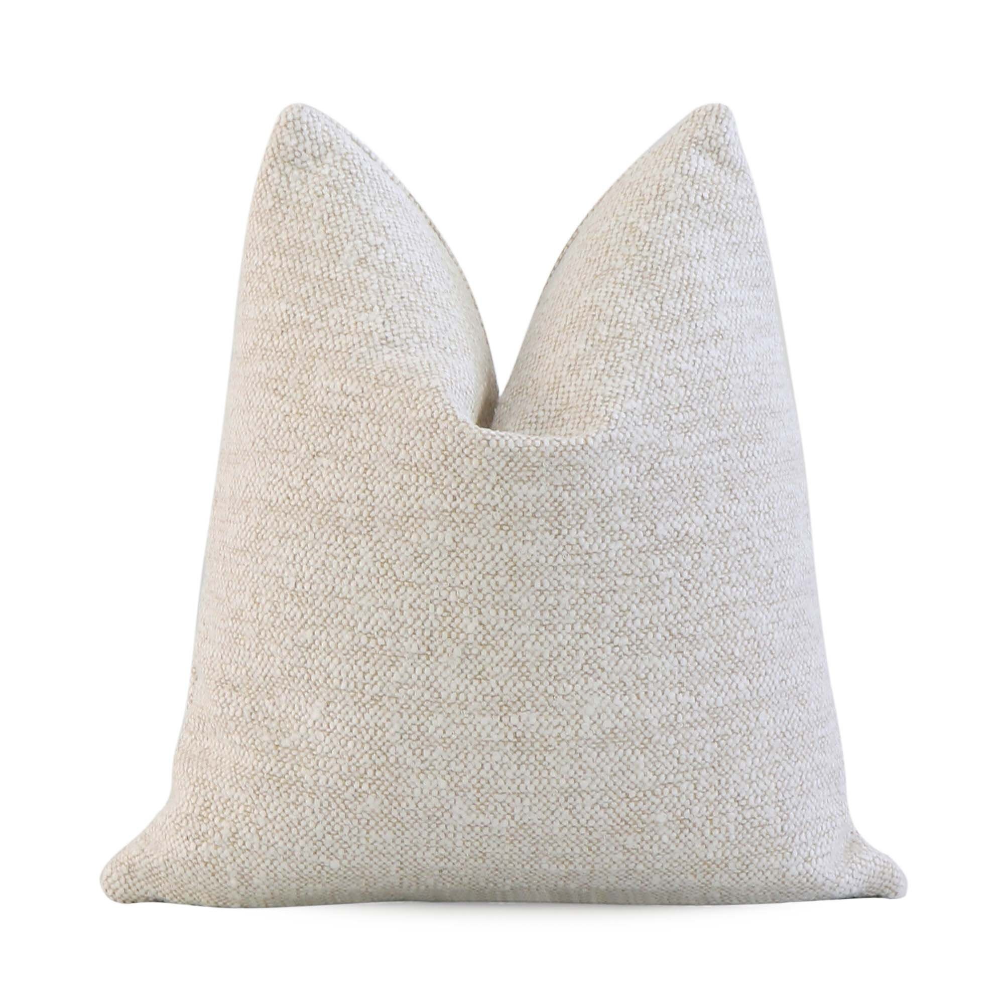 Cream Boucle Decorative Throw Pillow with Gold Zipper, Textured Designer Cushion Sham, Square, Lumbar, Custom Sizes, Thibaut Sasso Parchment