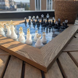 The Galaxy Gambit - Luxury Epoxy Resin Chess Set | Custom Wood Frame | Handcrafted Gold Leaf Inlay