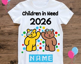 Personalised Children in Need 2026 Pudsey Bear T-Shirt (Blue or Pink)