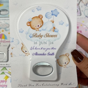 Personalized Teddy Bear Baby Shower Bottle Opener Magnet Favor