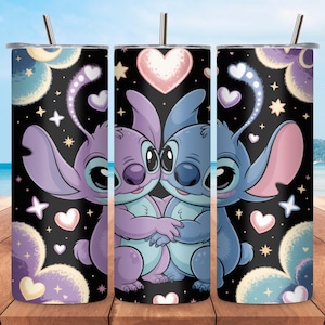 3D Lilo and Stitch Tumbler Wrap PNG | Angel & Stitch Love Sublimation Design | 20oz Skinny Straight Cup Wrap | Digital Download
