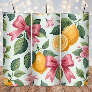 Lemon Bows 20oz Tumbler Wrap PNG | Coquette Floral Rococo Skinny Tumbler Sublimation Design | Cute 20oz Tumbler Wrap | Digital Download