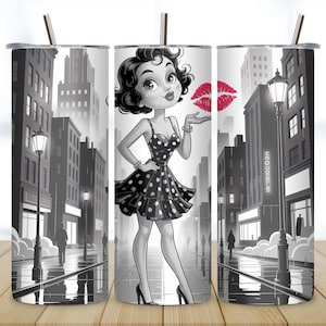3D Betty Boop Kiss Tumbler Wrap PNG, 20oz Skinny Tumbler Sublimation Design, Cute Love Betty Boop Wrap Straight Tumblers, Digital Download