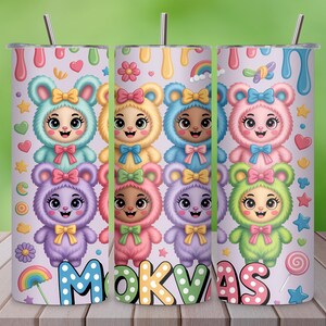 Trendy Pink Cartoon 20oz Skinny Tumbler Wrap PNG, Cute Character Sublimation Design for Straight Tumblers, 20 oz Cartoon Tumbler PNG