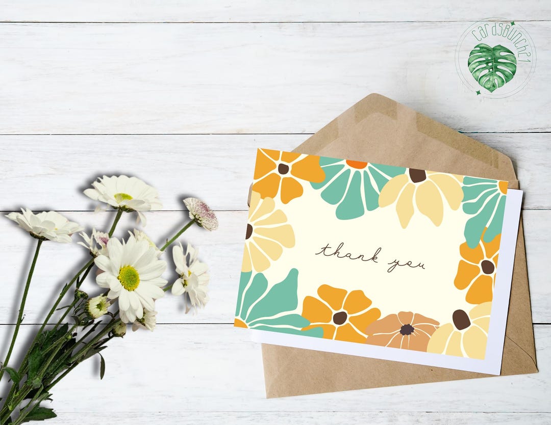 Retro Floral Thank You Card – 5x7 Printable Note (digital Download) - Etsy