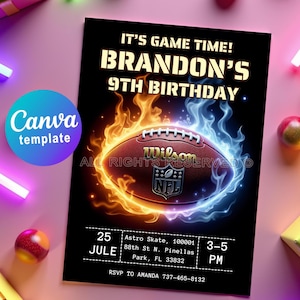 Sports - Football - Rugby  Birthday Invitation – Editable Canva Template for a Fun Sports Party!  Rugby Digital Invite Card.