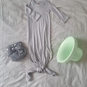 Millennial Grey Baby Gown, baby clothes, unisex baby gown, knotted gown  soft bamboo clothing, ec clothes, newborn sleep wear