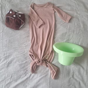 Earthy Brown Baby Gown, baby clothes, unisex baby gown, knotted gown, bamboo clothing, ec clothes, newborn sleep wear