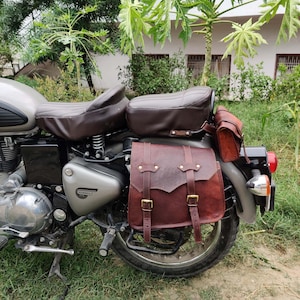 Leder Motorrad-Satteltaschen (Paar) - Vintage Fahrrad-Seitentaschen, Gabel-Werkzeugtasche, Reise-Aufbewahrung für Motorräder und Fahrräder
