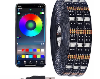 Tira de luces LED USB con control por aplicación / Retroiluminación RGB para TV de 1 a 5 metros con control remoto / Decoración para sala de juegos / Luces ambientales para techo y dormitorio