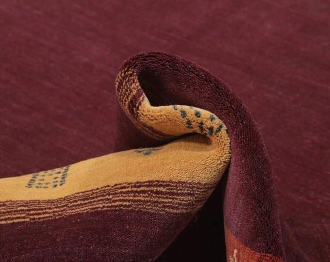 Featured listing image: Handmade Burgundy Wool Rug: Modern Boho Bordered Carpet Handloom rug design rug knot rugs