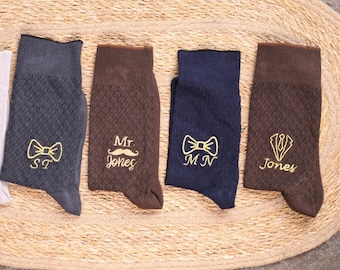 Personalized Embroidered Groomsmen Socks, Custom Wedding Bowtie Design