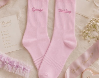 Embroidered Initial Socks, Personalized Name Socks, Custom Text Gift, Bride Socks, Wedding Gift, Bridal Party Favor