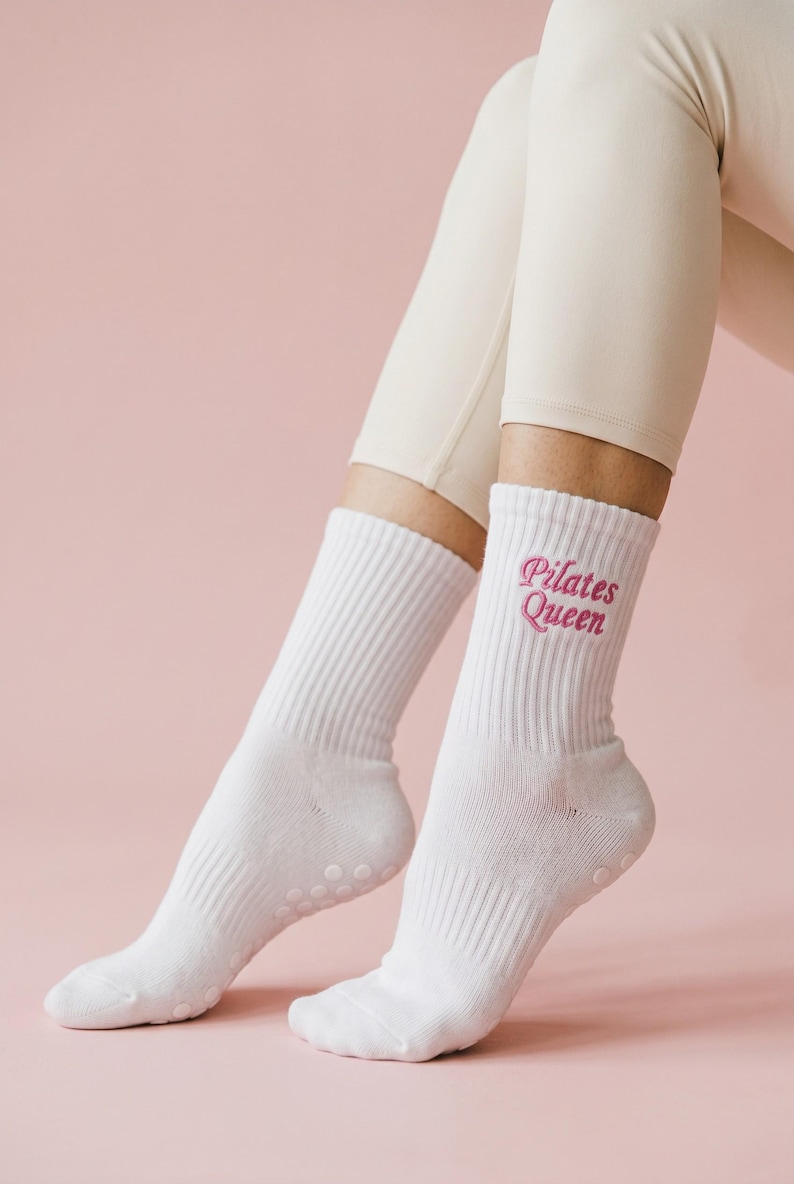 Custom Name Pilates Socks, Personalized Monogram Grip Socks, Embroidered Initial Yoga Socks, Custom Socks, Fitness Gift for Her image 1