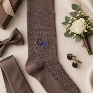 Embroidered Monogram Wedding Socks, Groomsmen Gift, Personalized Initial Socks for Men, Custom Dress Socks, Groom Gift, Best Man Gift