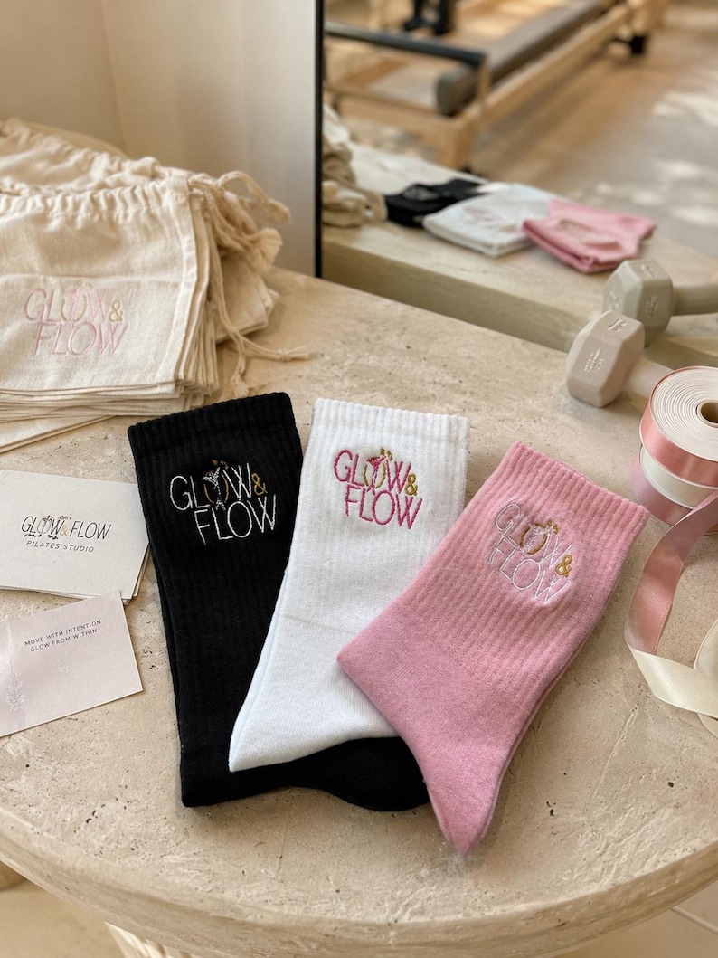 Custom Logo Socks, Personalized Embroidered Business Socks, Pilates Studio Socks, Corporate Gifts, Company Merchandise, Custom Team Socks image 1