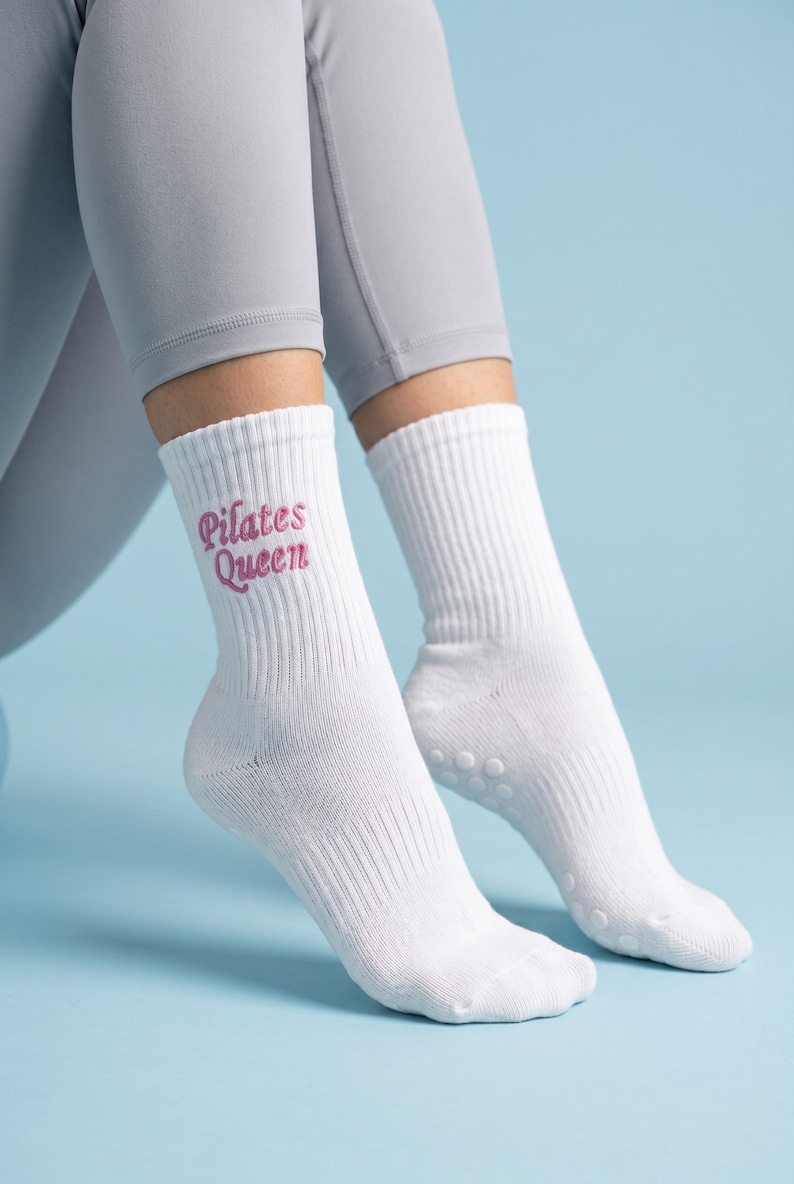 Custom Name Pilates Socks, Personalized Monogram Grip Socks, Embroidered Initial Yoga Socks, Custom Socks, Fitness Gift for Her image 2
