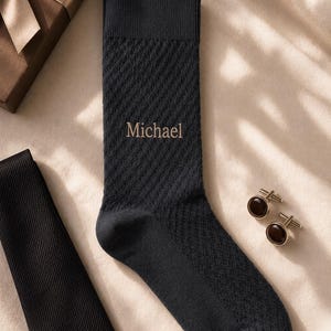 Embroidered Groomsman Socks With Groom Logo, Groomsmen Socks Gifts, Custom Embroidered Socks, Personalized Men's Dress Socks