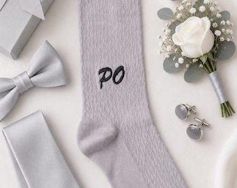 Personalized Groomsmen Socks, Custom Embroidered Initial Dress Socks, Groom Gift, Wedding Socks for Men, Monogram Socks, Best Man Gift
