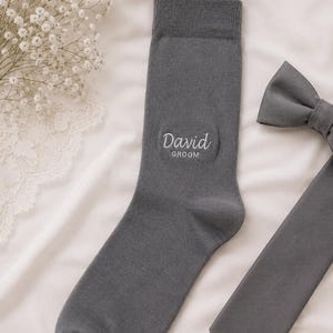 Embroidered Groomsmen Socks, Personalized Wedding Initial Socks, Custom Name Dress Socks, Groom Gift, Best Man Gift