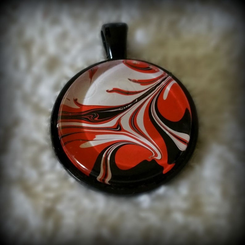 Handmade Pendant, Handpainted Abstract Jewelry, Red-black-white Swirl ...