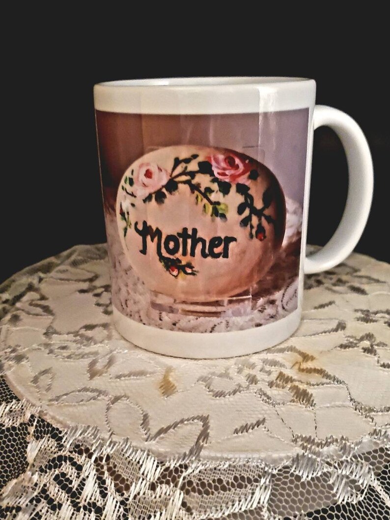 Handmade coffee cup 11 oz, painted Mother and Love cup, hand painted decorative coffee or tea cup, home decor gift, gift for coffee lovers, image 4