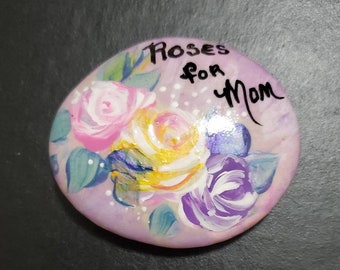 Mom Rock, painted word rock, Stone Painting,  personalized Mom rock, Stone Art, gifts for mom, gifts for her,  Roses for Mom word rock
