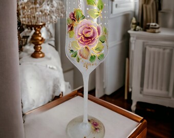 One Classy romantic Champagne Flute Wine Glass, gifts for her, gift for mom, Wedding Gifts, Painted Gift Ideas