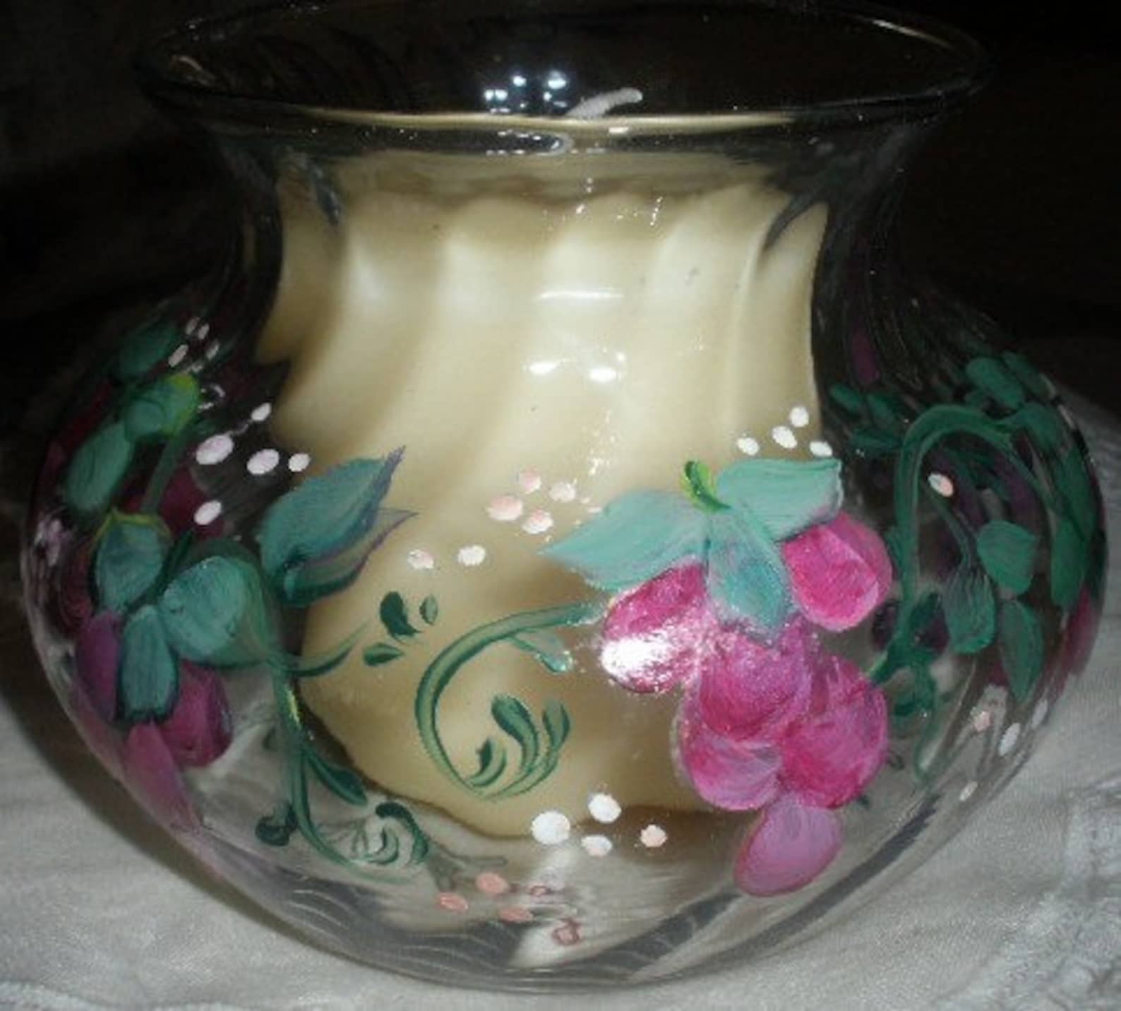 Painted Grape Glass Vase Hand Painted Magenta Grapes on Round Etsy