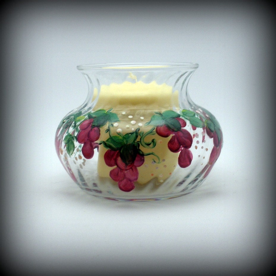 Painted Grape Glass Vase Hand Painted Magenta Grapes on Round Etsy