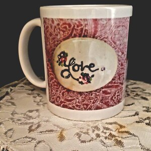 Handmade coffee cup 11 oz, painted Mother and Love cup, hand painted decorative coffee or tea cup, home decor gift, gift for coffee lovers, image 5