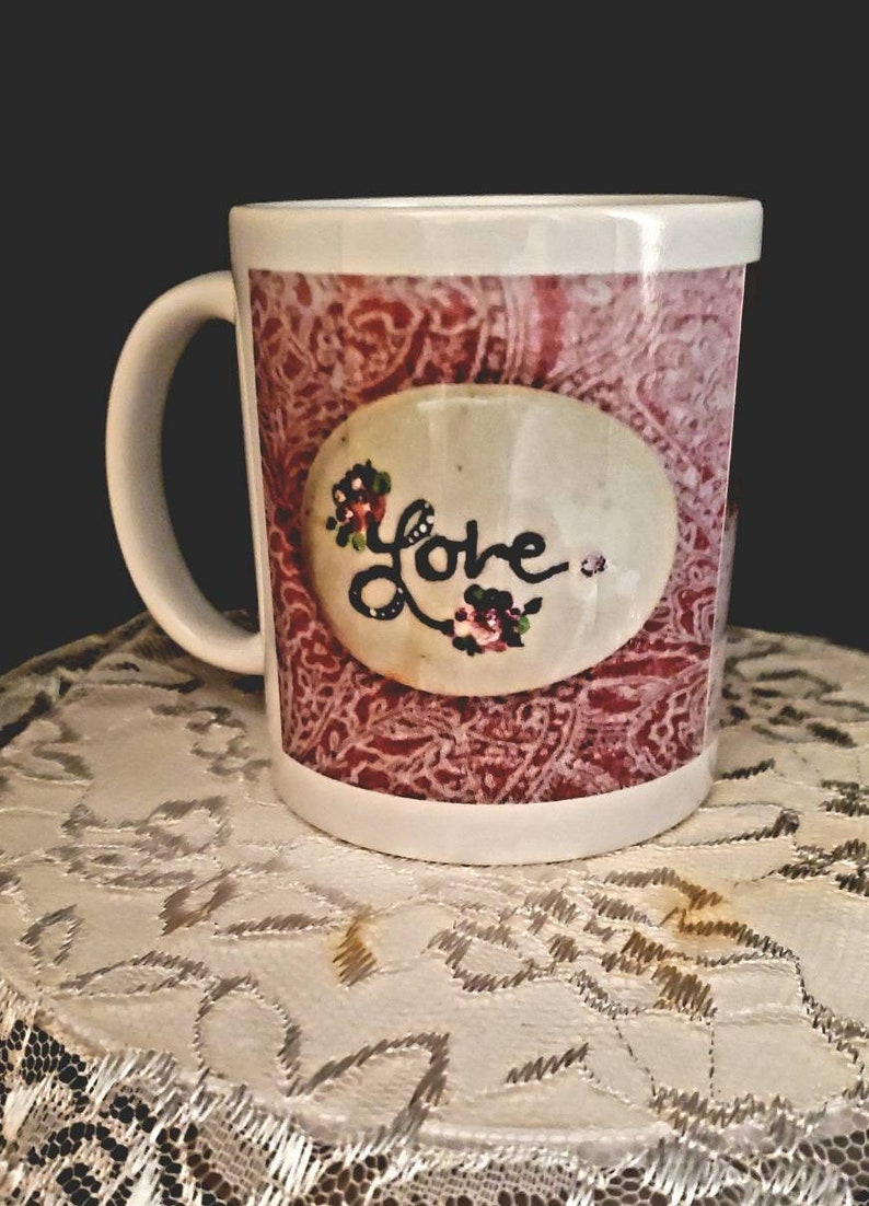 Handmade coffee cup 11 oz, painted Mother and Love cup, hand painted decorative coffee or tea cup, home decor gift, gift for coffee lovers, image 5