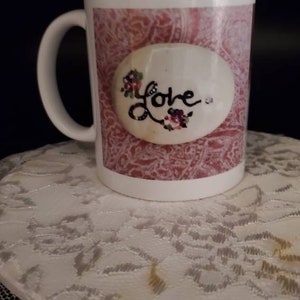 Handmade coffee cup 11 oz, painted Mother and Love cup, hand painted decorative coffee or tea cup, home decor gift, gift for coffee lovers, image 7