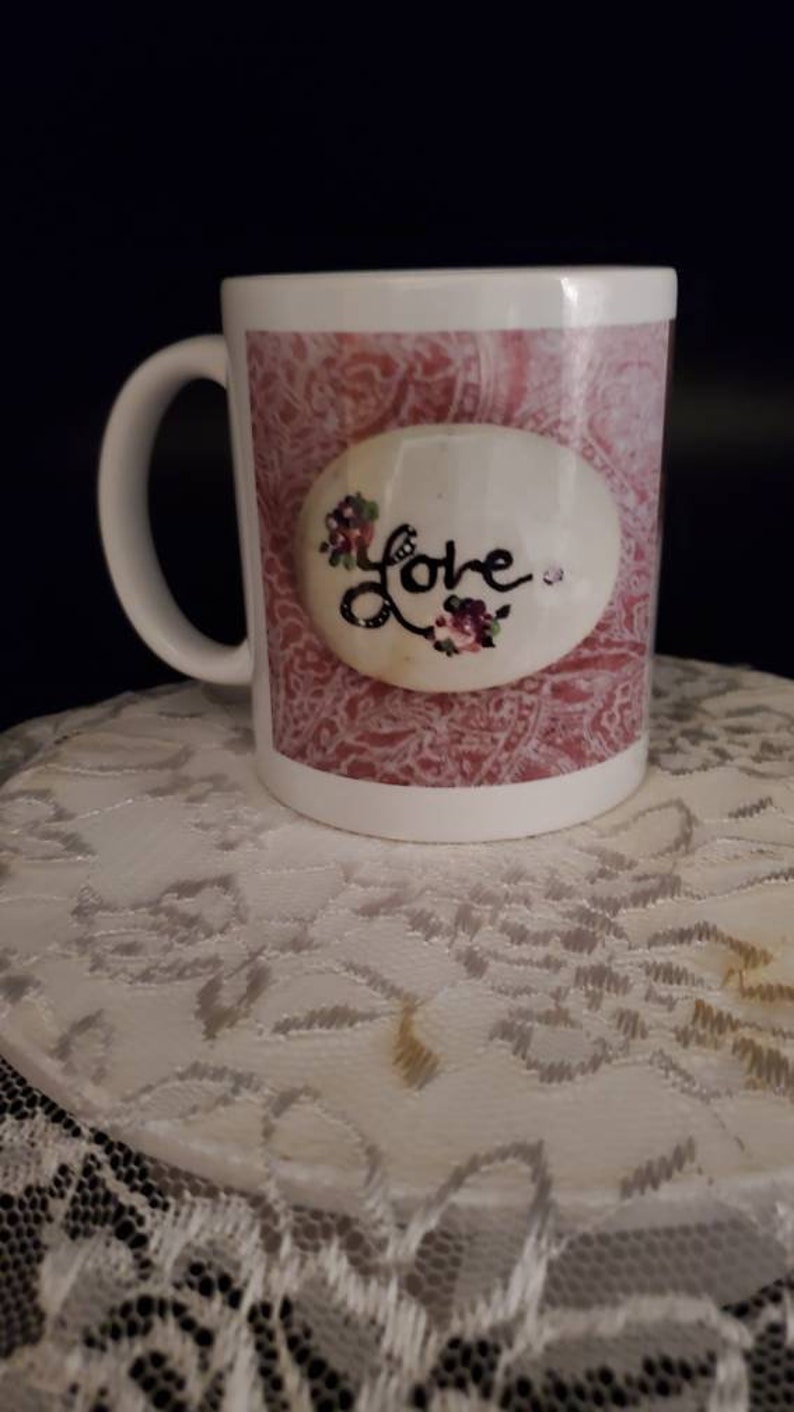 Handmade coffee cup 11 oz, painted Mother and Love cup, hand painted decorative coffee or tea cup, home decor gift, gift for coffee lovers, image 7