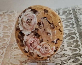 painted rocks, impressionistic roses on rock, sepia roses, stone paperweight, rock gift, gift for her, appreciation gift, handmade rock