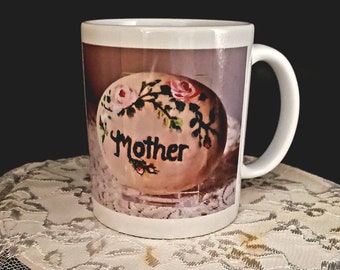 Handmade coffee cup 11 oz, painted Mother and Love cup, hand painted decorative coffee or tea cup, home decor gift, gift for coffee lovers,