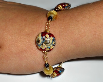 Handmade beaded bracelet, Art Deco jewelry, Murano beaded bracelet, wirewrapped jewelry, hand crafted bracelet, gift for her, romantic gift