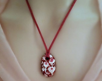 painted stone pendant, handmade Art Deco rock necklace, reversible design stone jewelry, hand crafted jewelry, painted rock pendant