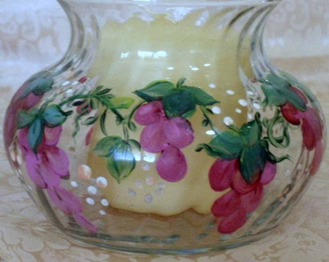 Painted Grape Glass Vase Hand Painted Magenta Grapes on Round Etsy